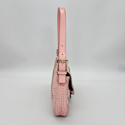 Fendi Woven Leather Baguette in Blush Pink