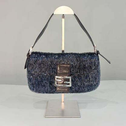 Fendi Waterfall Midnight Blue Bugle Beaded Baguette, Early 2000s