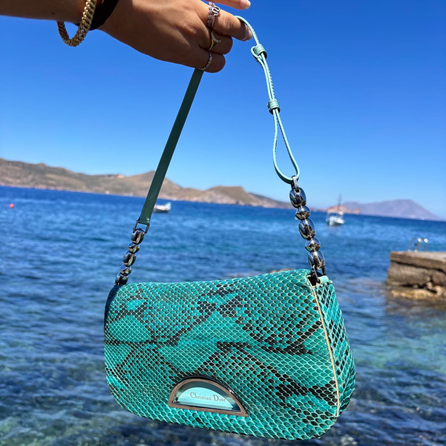 Christian Dior Malice Pearl in Turquoise Python, John Galliano 2000s