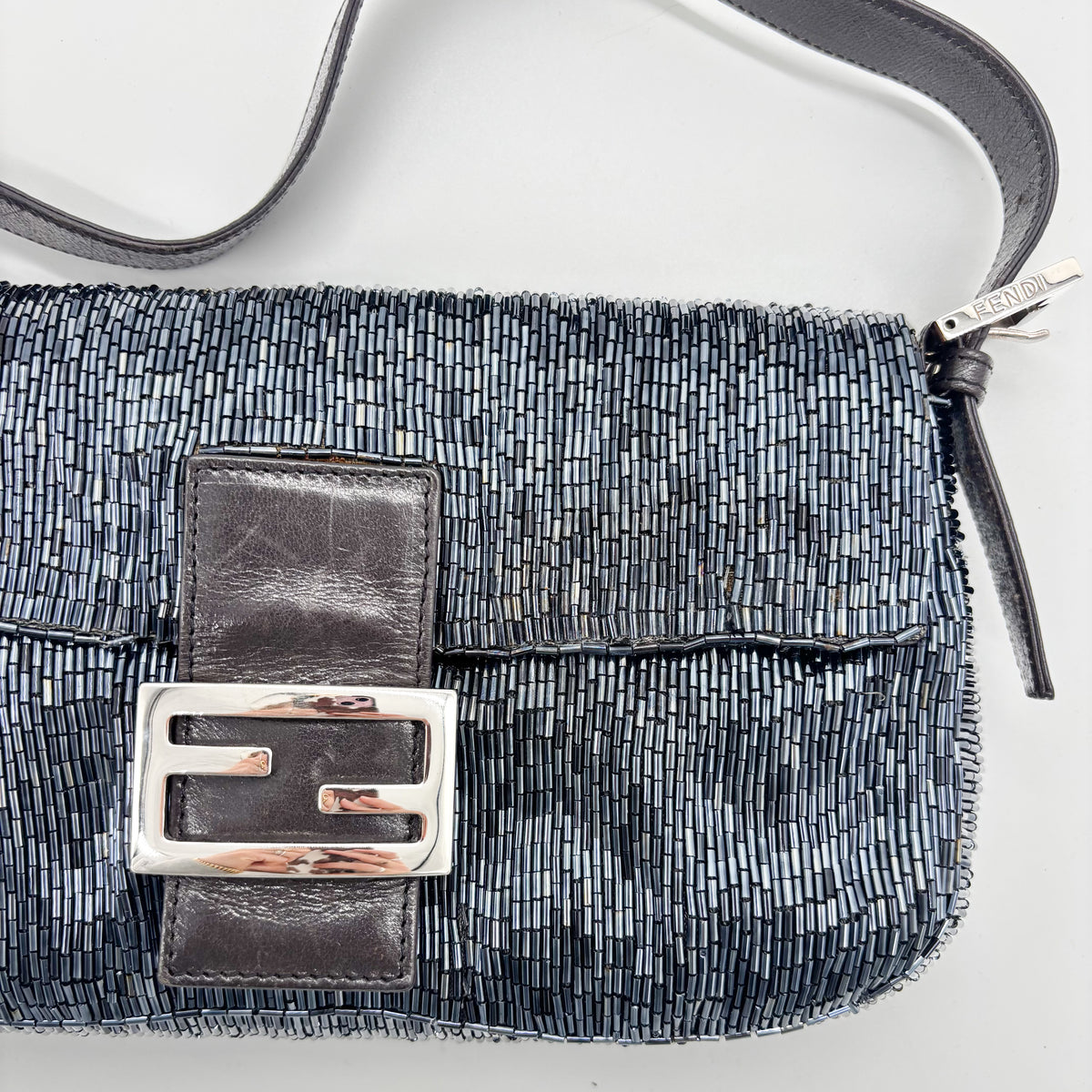 Fendi Waterfall Midnight Blue Bugle Beaded Baguette, Early 2000s