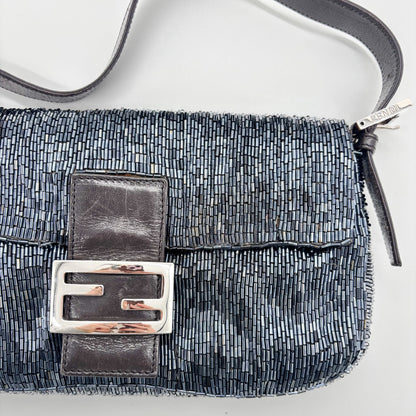 Fendi Waterfall Midnight Blue Bugle Beaded Baguette, Early 2000s