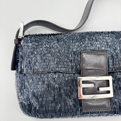 Fendi Waterfall Midnight Blue Bugle Beaded Baguette, Early 2000s