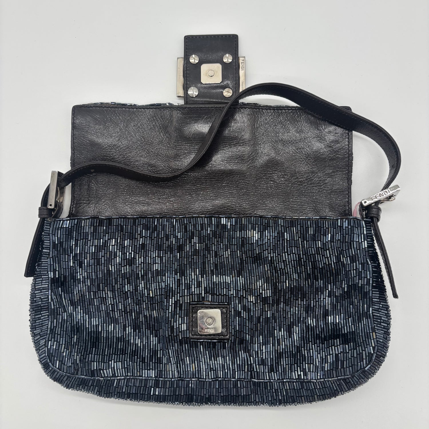 Fendi Waterfall Midnight Blue Bugle Beaded Baguette, Early 2000s
