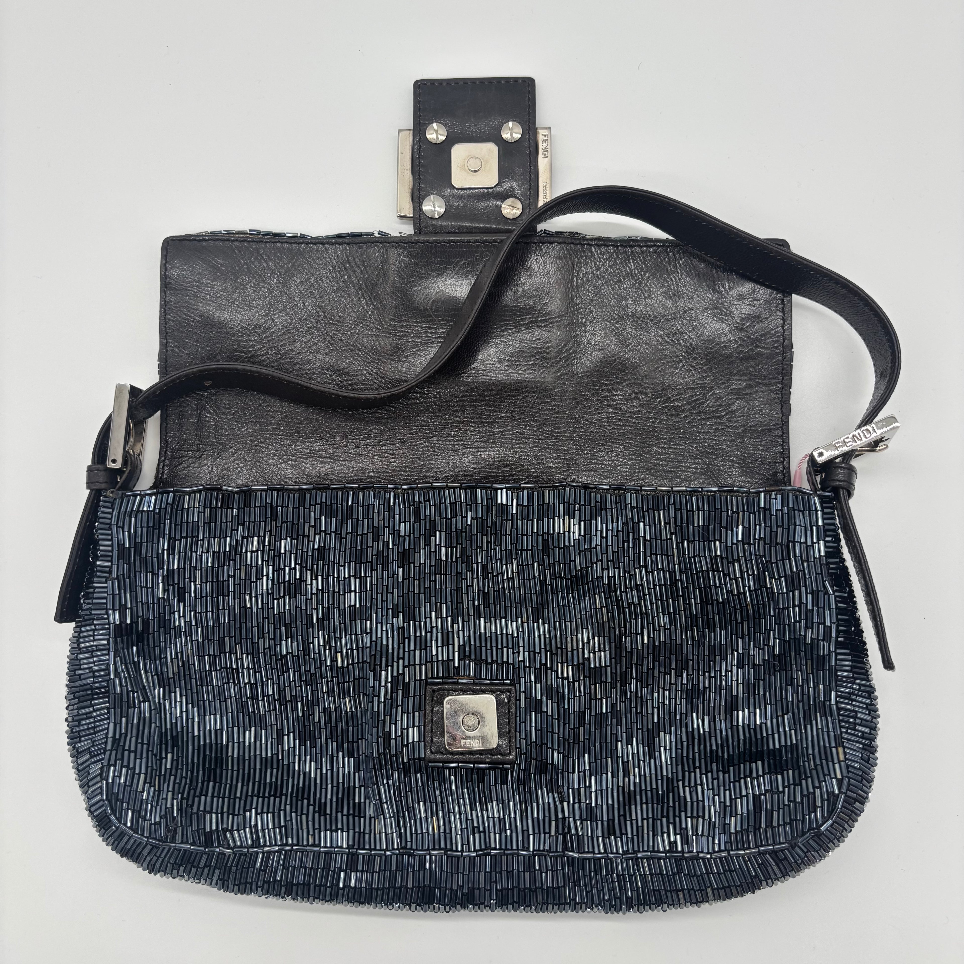 Fendi Waterfall Midnight Blue Bugle Beaded Baguette, Early 2000s