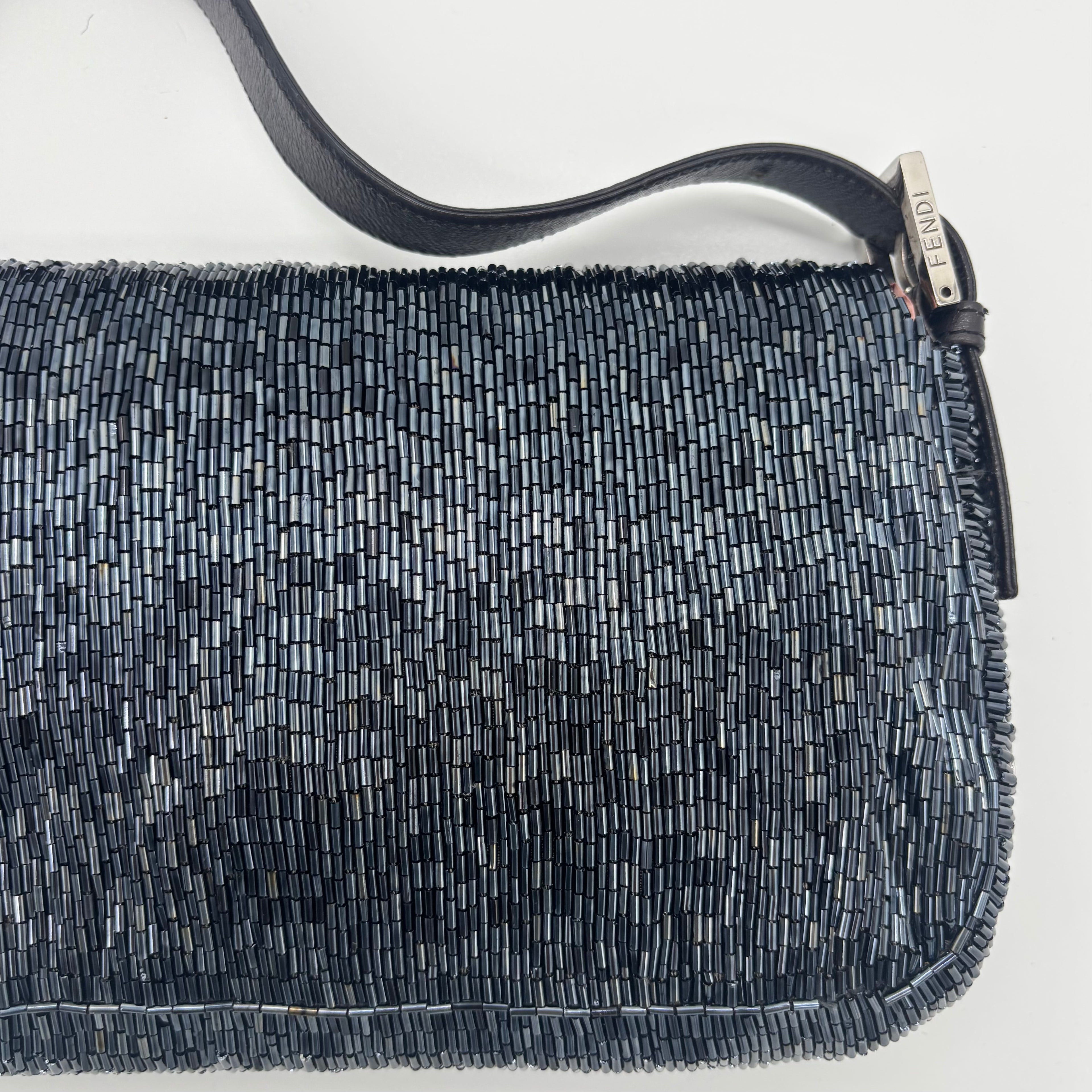 Fendi Waterfall Midnight Blue Bugle Beaded Baguette, Early 2000s