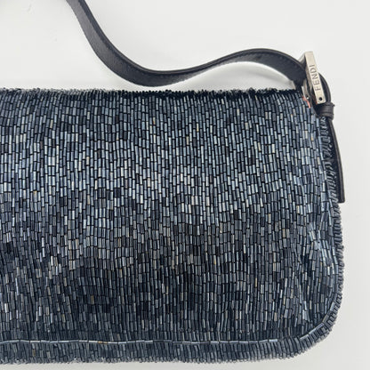 Fendi Waterfall Midnight Blue Bugle Beaded Baguette, Early 2000s