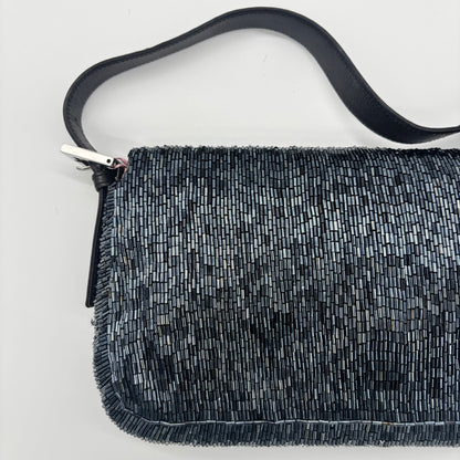 Fendi Waterfall Midnight Blue Bugle Beaded Baguette, Early 2000s