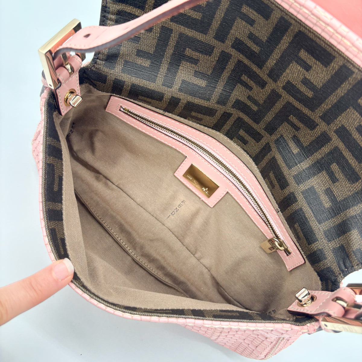 Fendi Woven Leather Baguette in Blush Pink