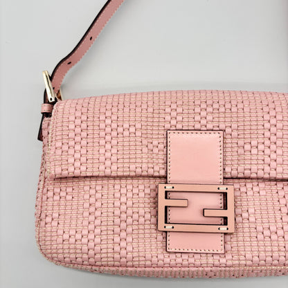 Fendi Woven Leather Baguette in Blush Pink