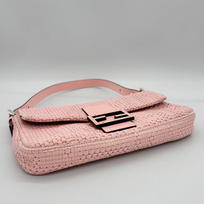 Fendi Woven Leather Baguette in Blush Pink