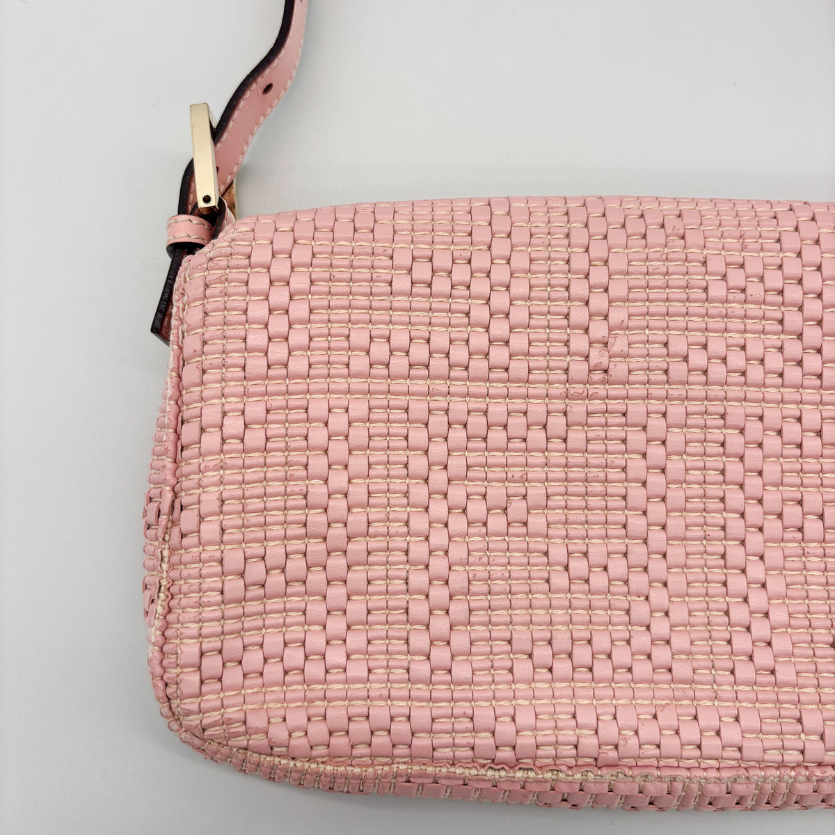 Fendi Woven Leather Baguette in Blush Pink