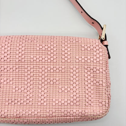 Fendi Woven Leather Baguette in Blush Pink