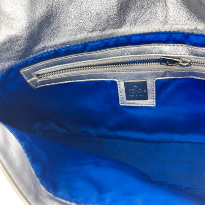Fendi Silver Lambskin Crystal FF Buckle Baguette, Early 2000s