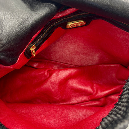 Fendi Black Sequin Baguette Bucket with Red Lizard Trim — Red Enamel FF Buckle