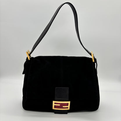 Fendi Mamma Baguette in Black Suede — Ruby Red FF Buckle, Early 2000s