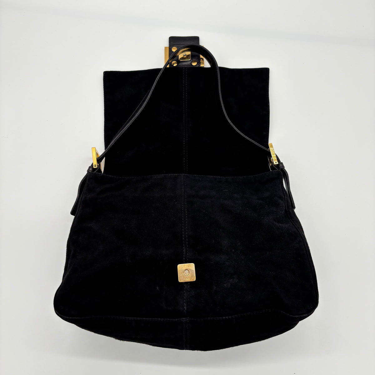 Fendi Mamma Baguette in Black Suede — Ruby Red FF Buckle, Early 2000s