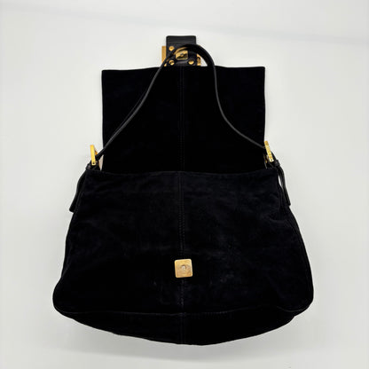 Fendi Mamma Baguette in Black Suede — Ruby Red FF Buckle, Early 2000s