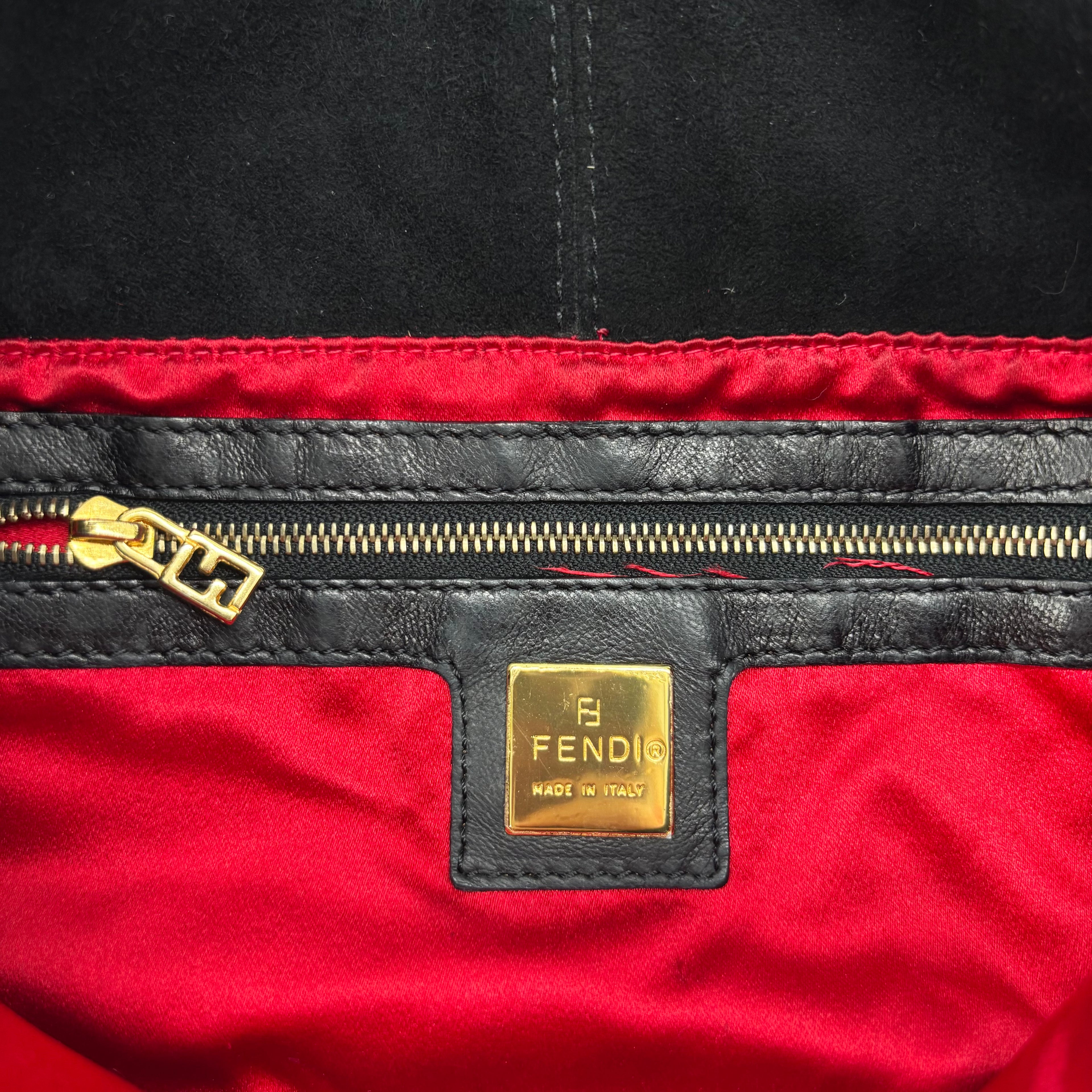 Fendi Mamma Baguette in Black Suede — Ruby Red FF Buckle, Early 2000s