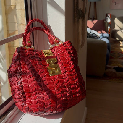 Red Hand Bag Leather 2way