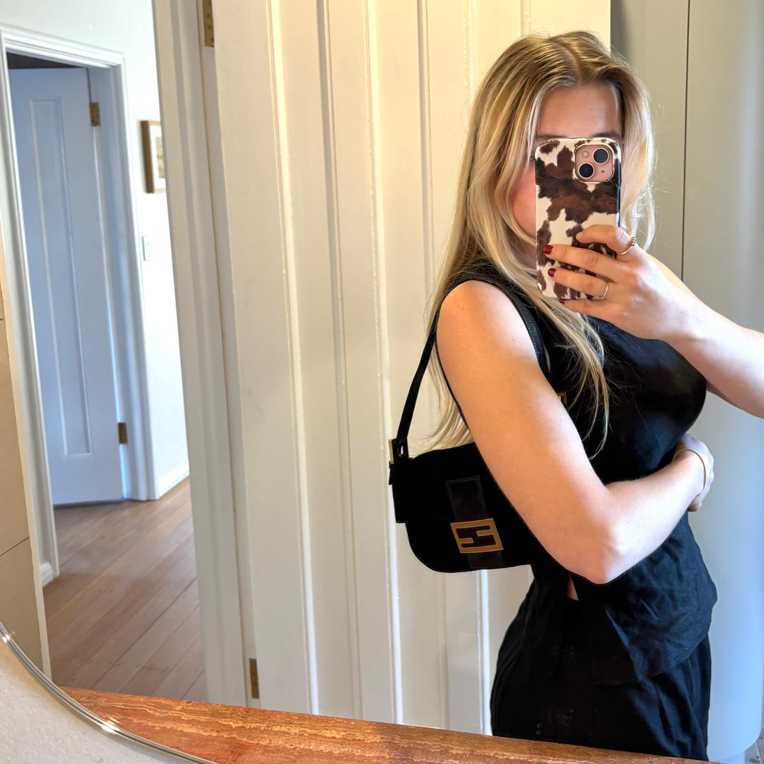 Black Suede Baguette