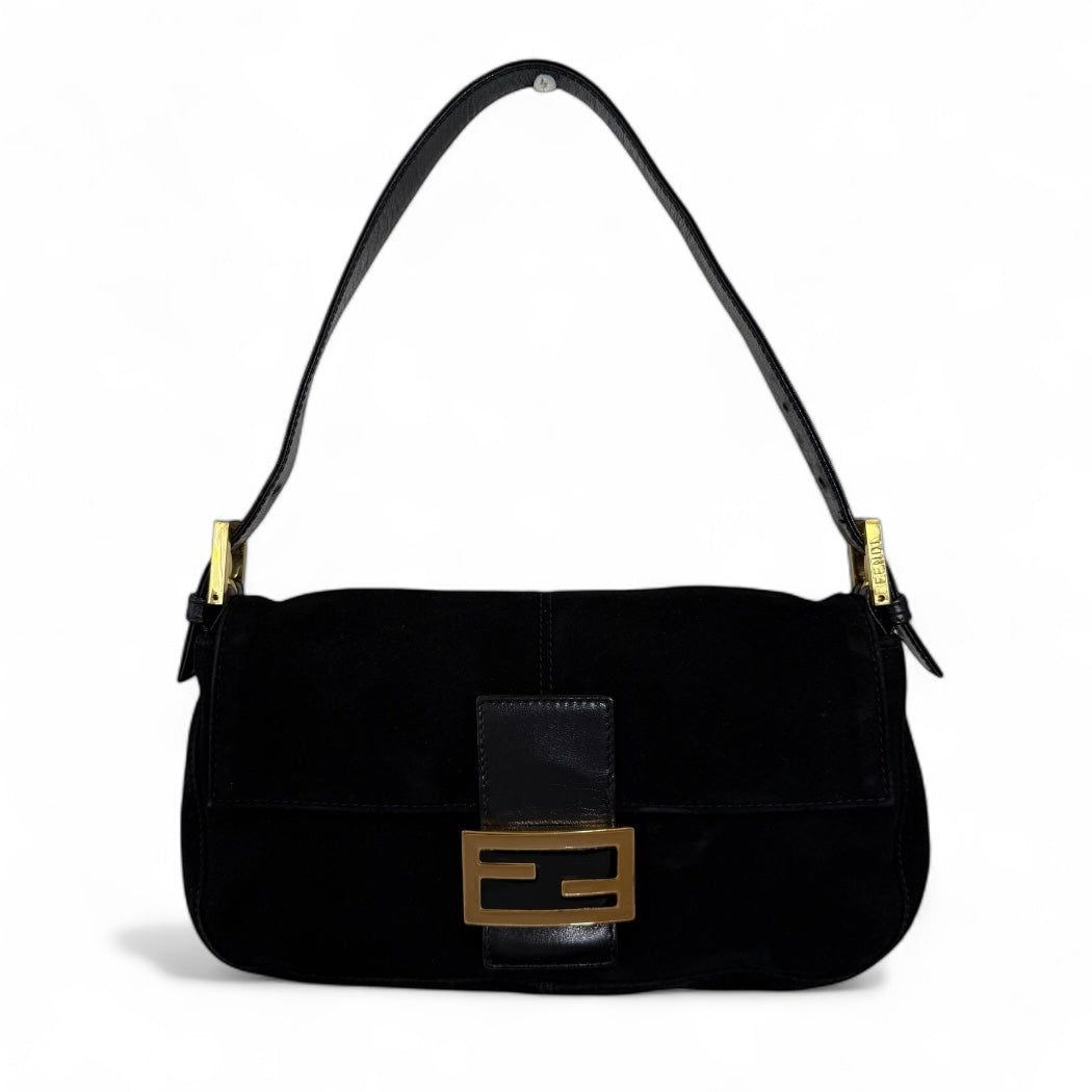Black Suede Baguette