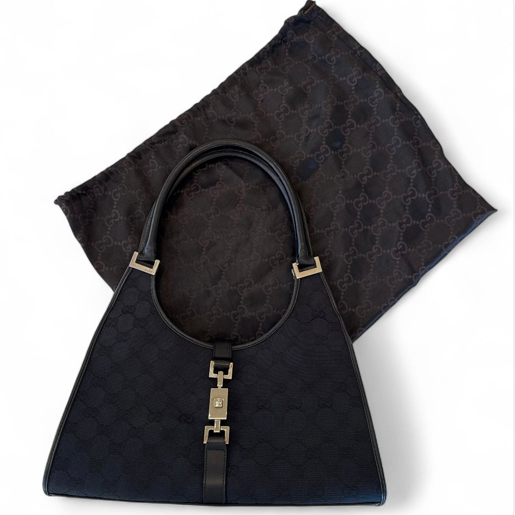 Jackie GG Canvas Hand Bag Black