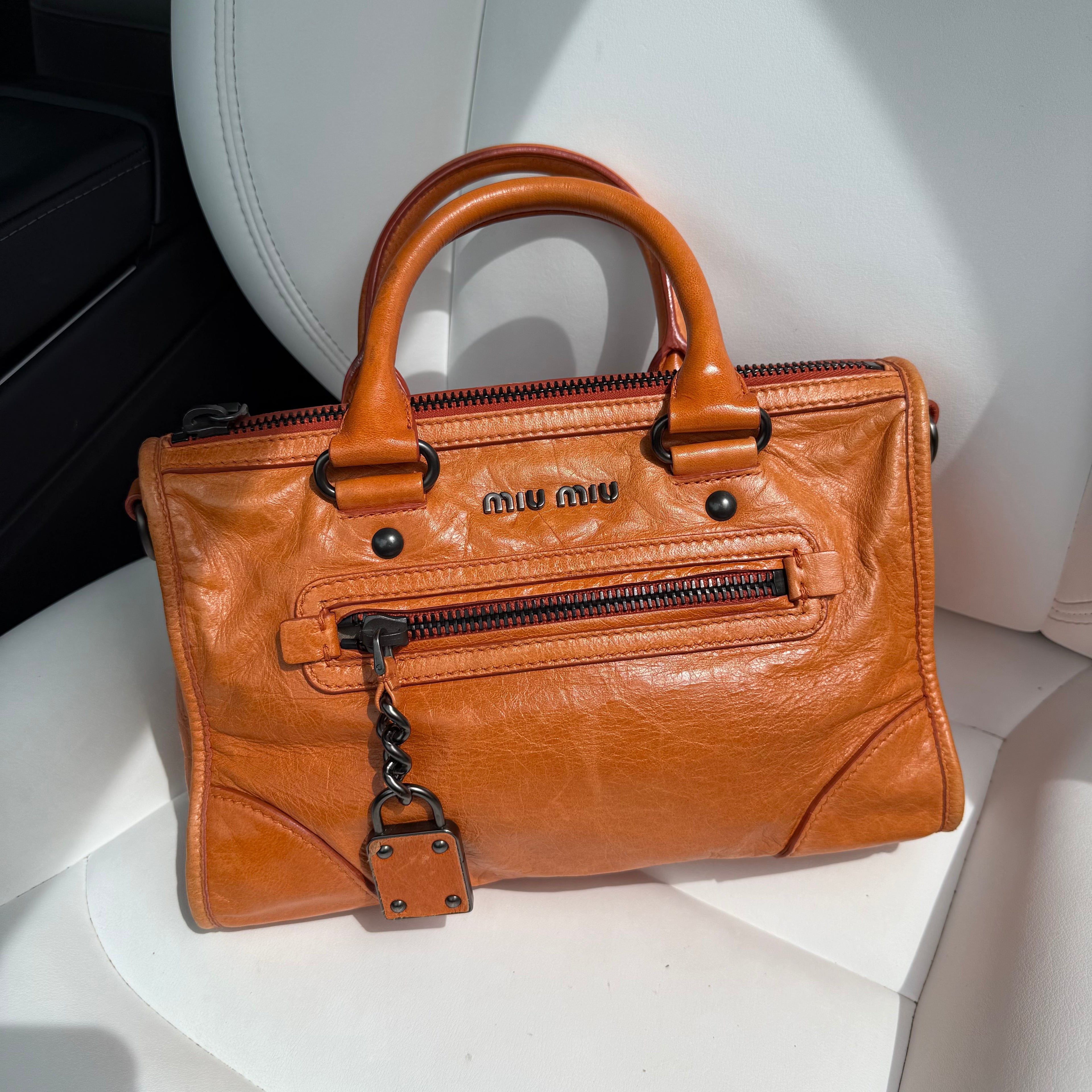 Orange Leather 2-Way Bag