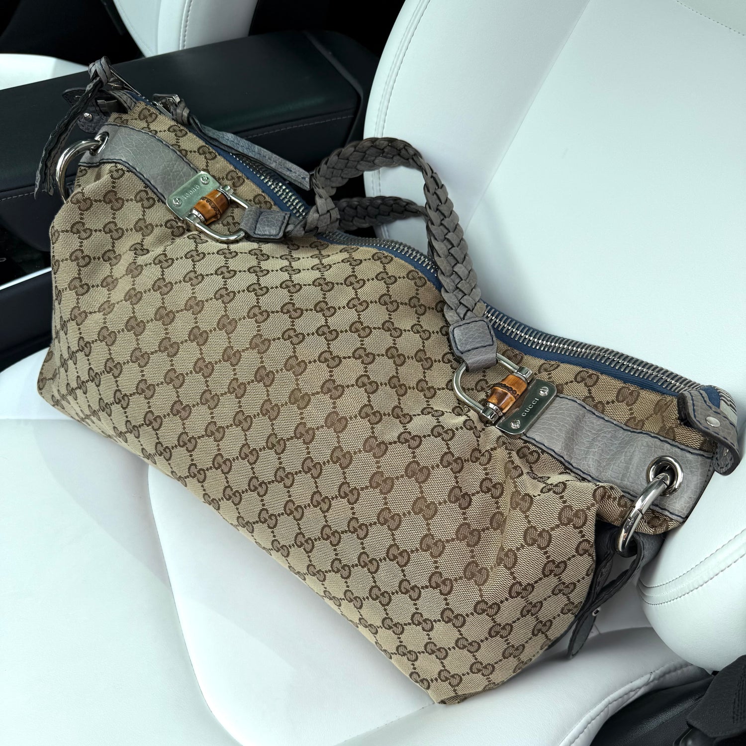 GG Monogram Canvas Shoulder Bag — Beige, Bamboo Hardware, Braided Leather Straps