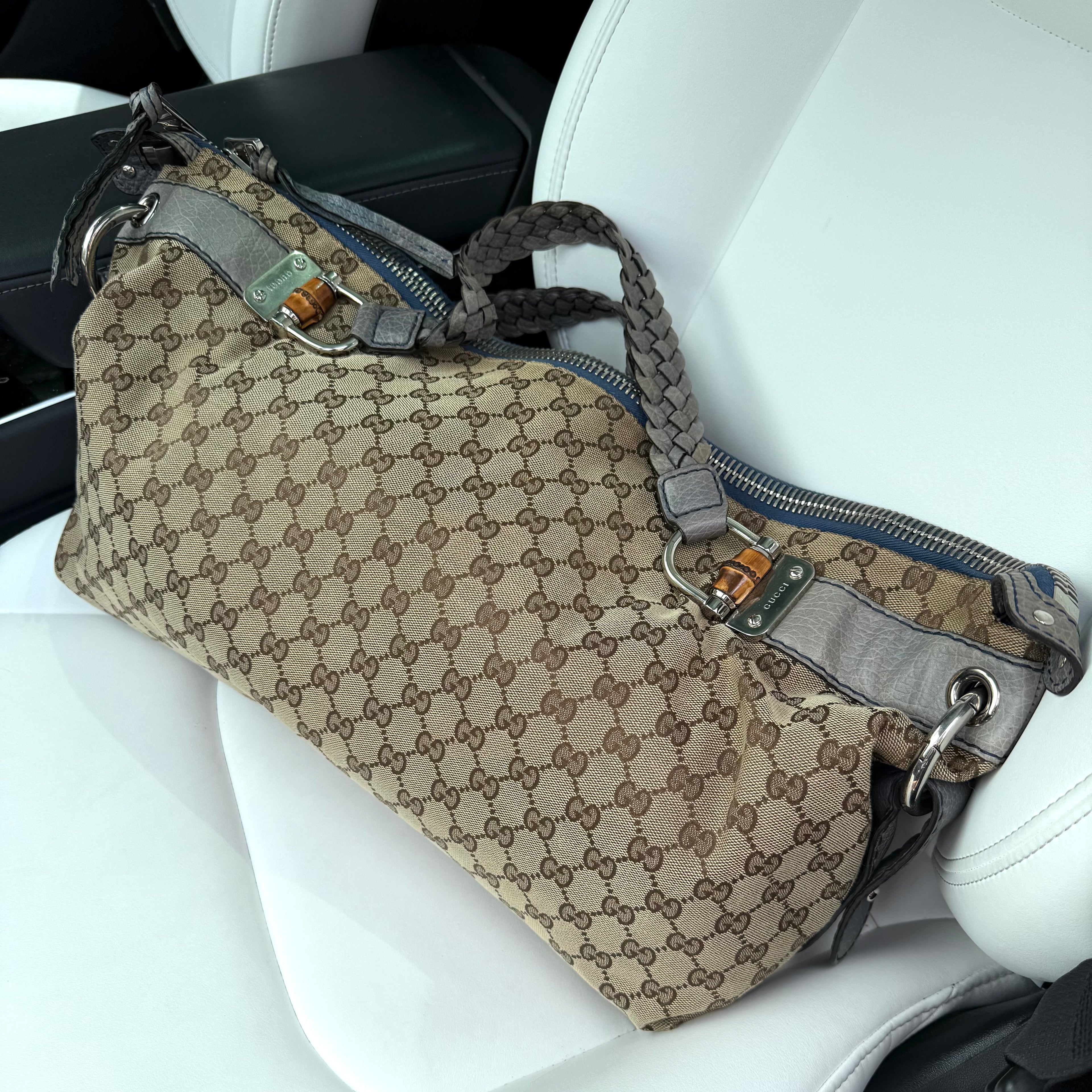 GG Monogram Canvas Shoulder Bag — Beige, Bamboo Hardware, Braided Leather Straps