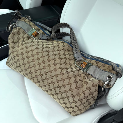 GG Monogram Canvas Shoulder Bag — Beige, Bamboo Hardware, Braided Leather Straps