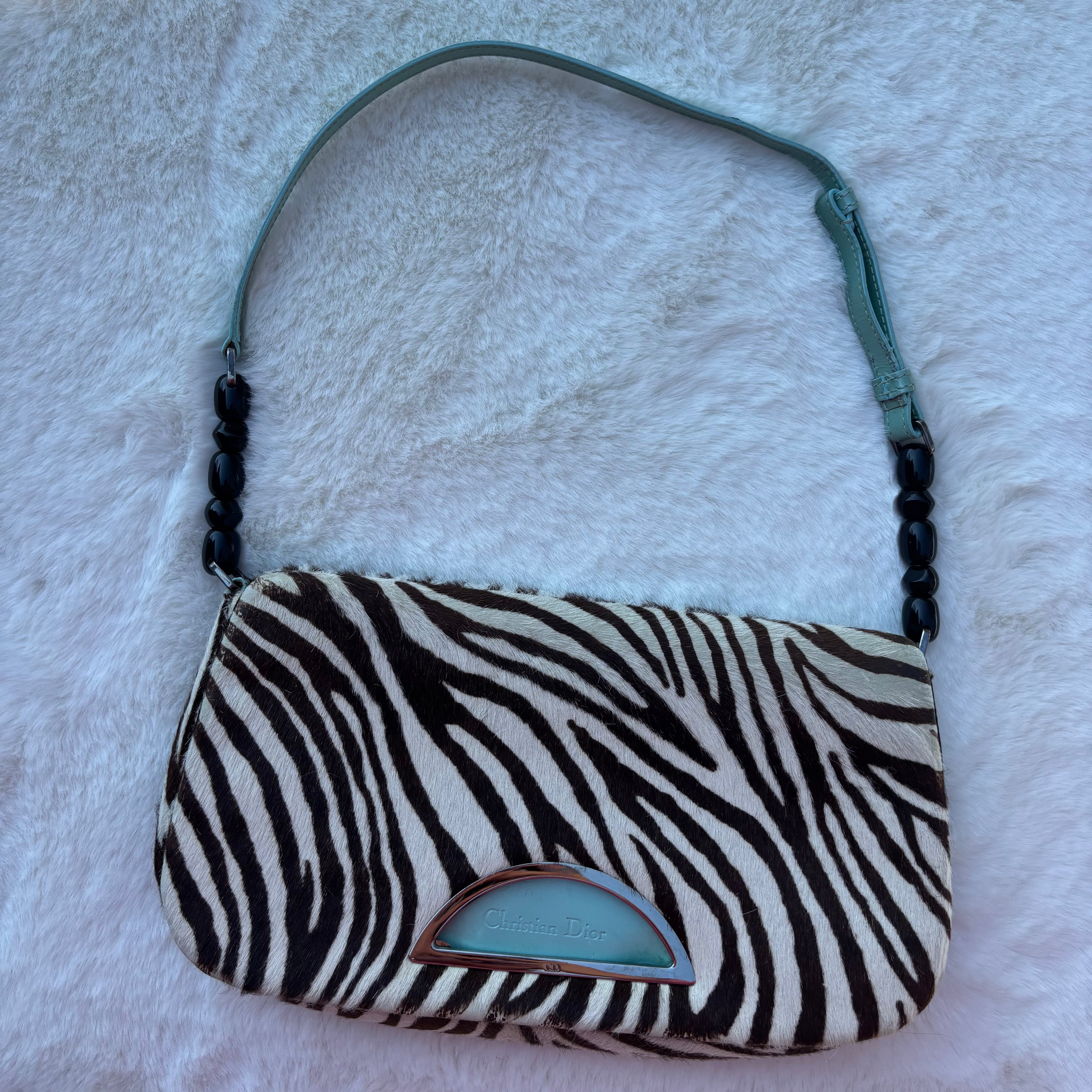 Malice Pearl Zebra Print Pony Hair Shoulder Bag