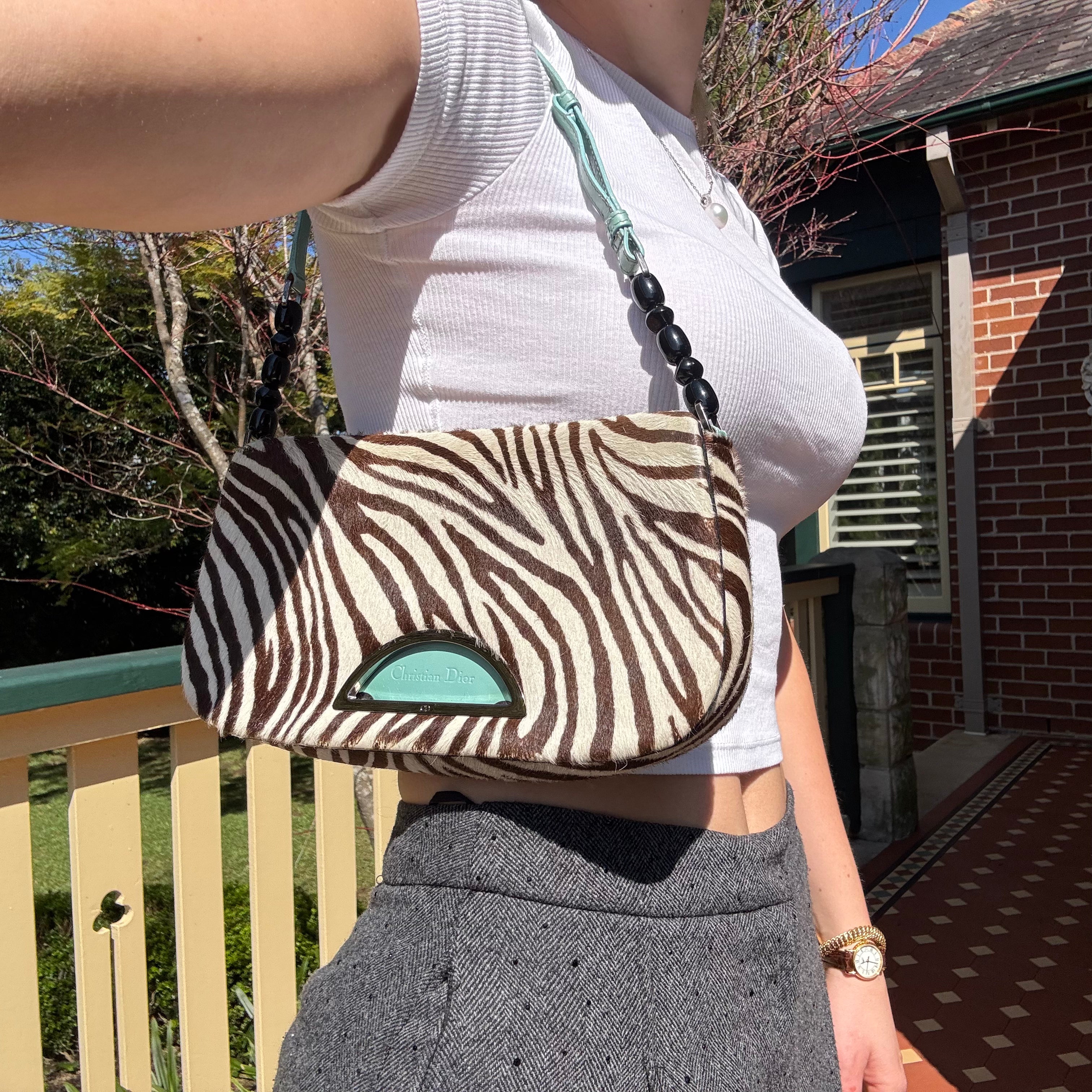 Malice Pearl Zebra Print Pony Hair Shoulder Bag