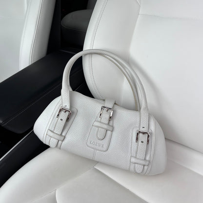 Sender Handbag in White Leather with Silver Hardware