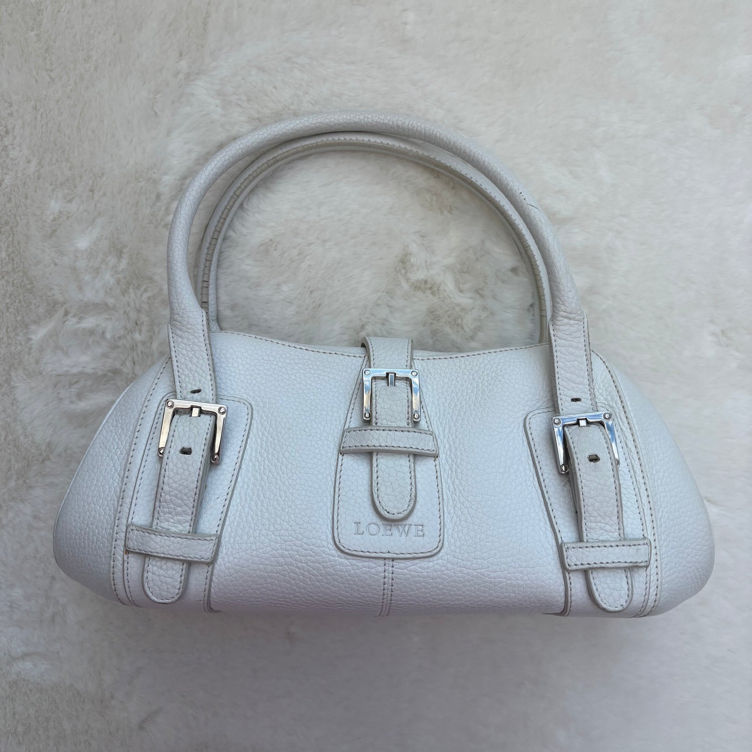 Sender Handbag in White Leather with Silver Hardware