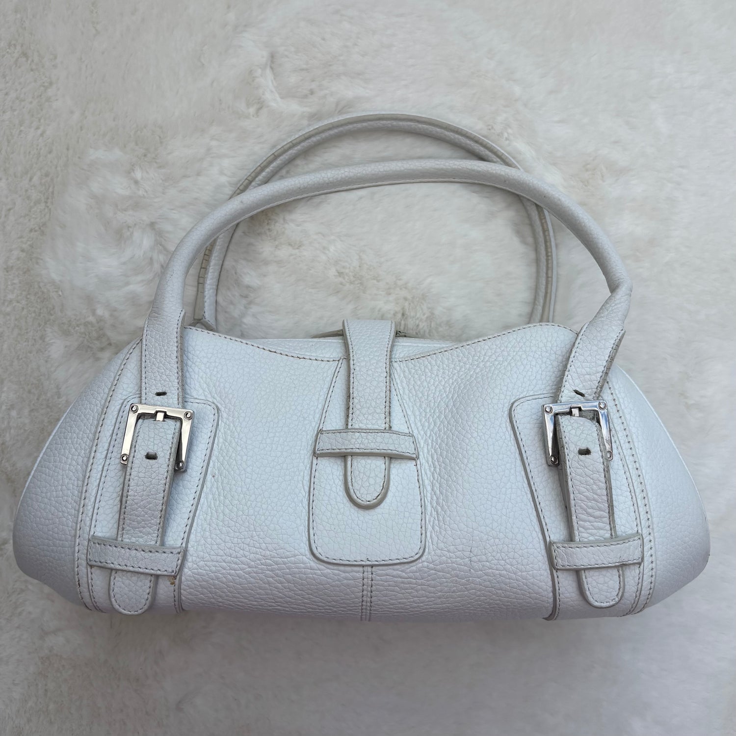 Sender Handbag in White Leather with Silver Hardware