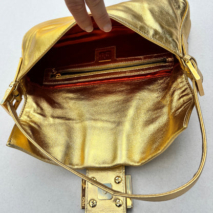 Fendi Gold Lambskin Crystal Baguette