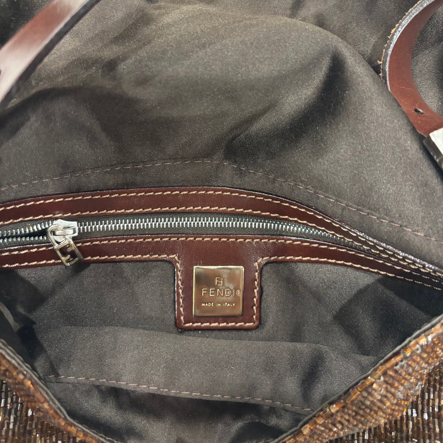 Fendi Brown Beaded Baguette