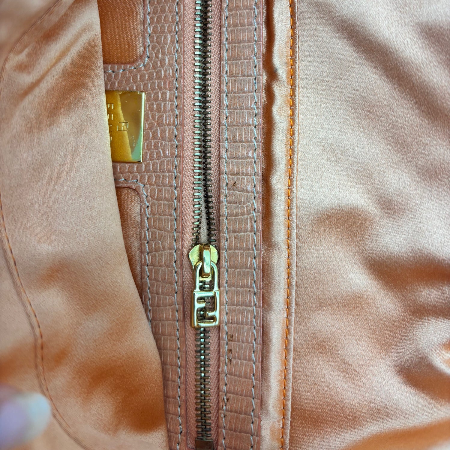 Fendi Peach &amp; White Woven Tweed Crystal Beaded Baguette with Lizard Trim