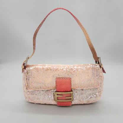 Fendi Iridescent Pink Sequin Baguette with Ombré Python Trim, Early 2000s