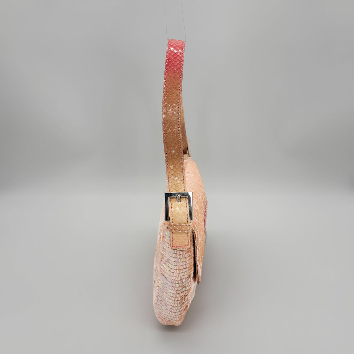 Fendi Iridescent Pink Sequin Baguette with Ombré Python Trim, Early 2000s