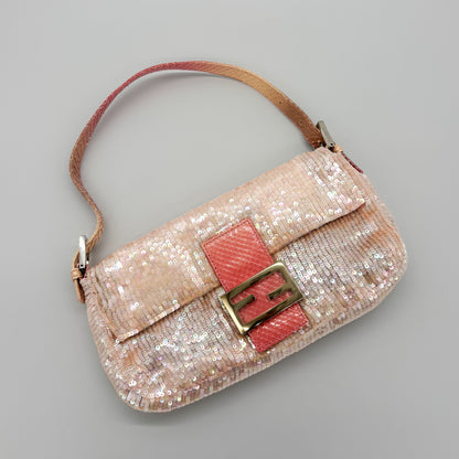 Fendi Iridescent Pink Sequin Baguette with Ombré Python Trim, Early 2000s