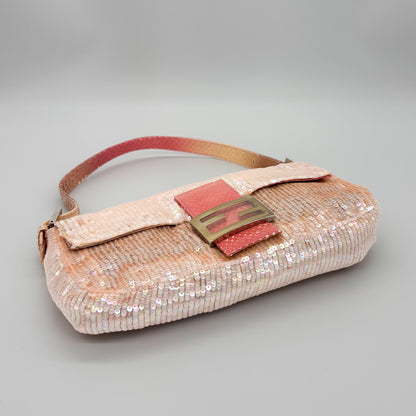 Fendi Iridescent Pink Sequin Baguette with Ombré Python Trim, Early 2000s
