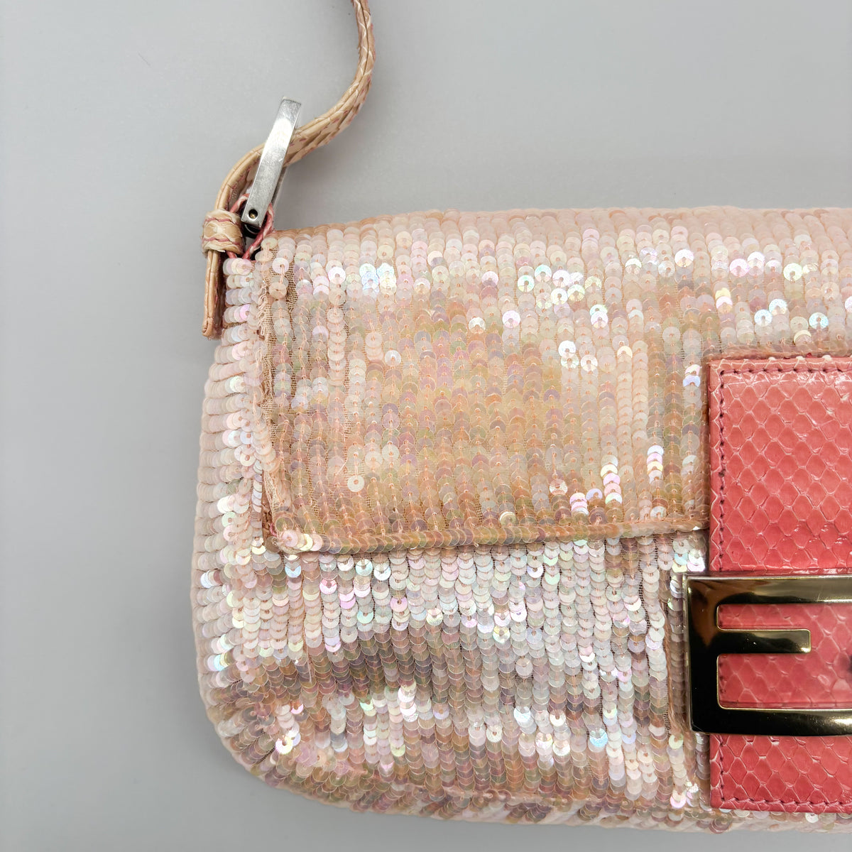 Fendi Iridescent Pink Sequin Baguette with Ombré Python Trim, Early 2000s