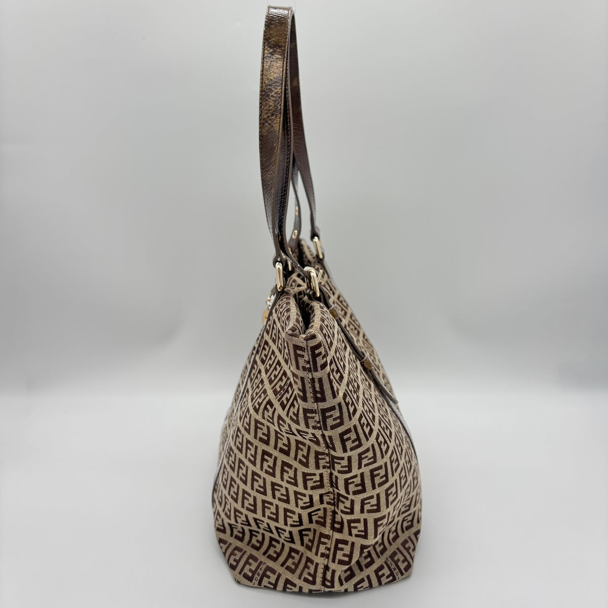Fendi Zucca Canvas Zip Tote with Gold FF Charm — Early 2000s