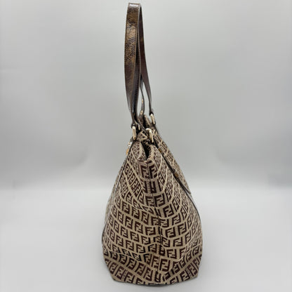 Fendi Zucca Canvas Zip Tote with Gold FF Charm — Early 2000s