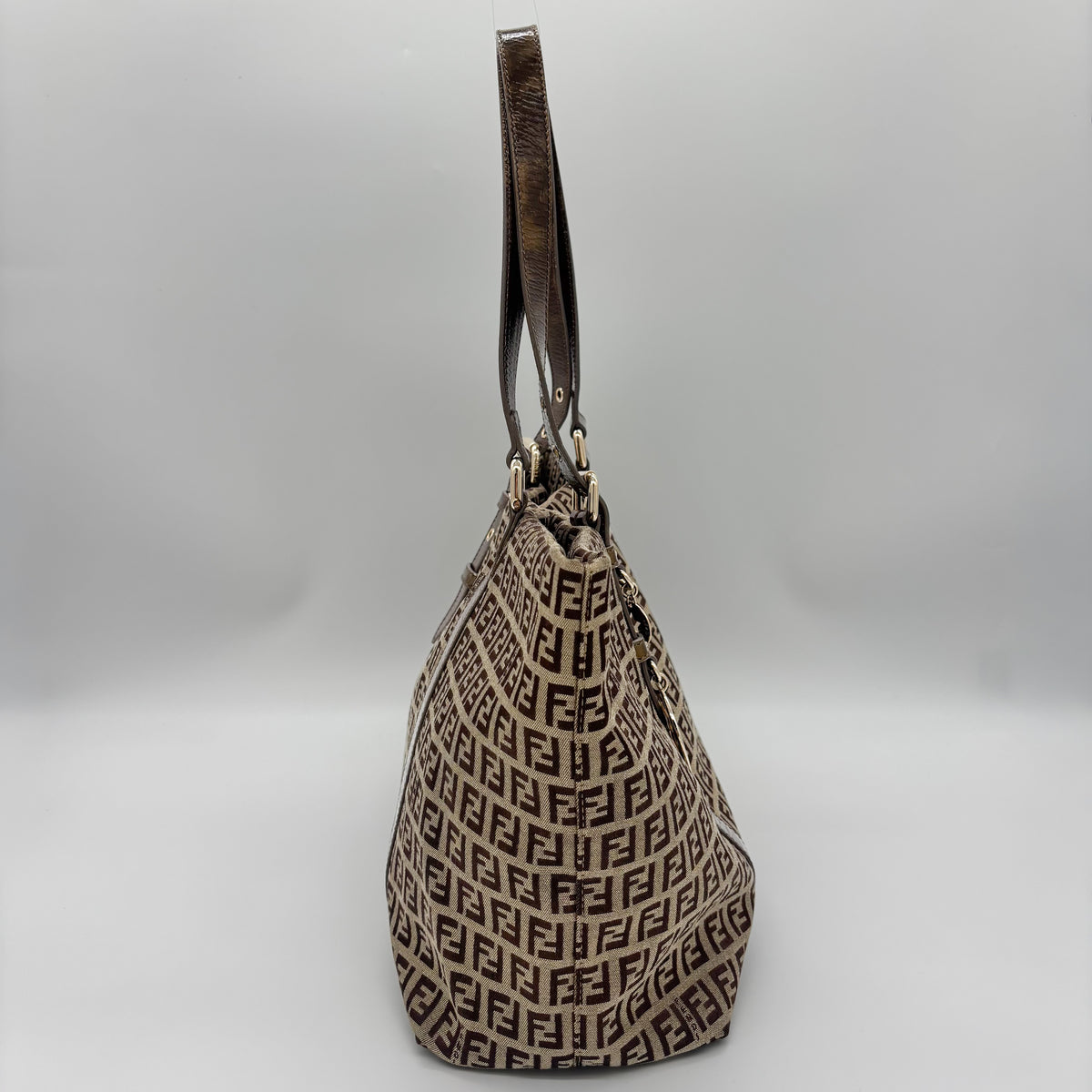 Fendi Zucca Canvas Zip Tote with Gold FF Charm — Early 2000s