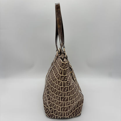 Fendi Zucca Canvas Zip Tote with Gold FF Charm — Early 2000s