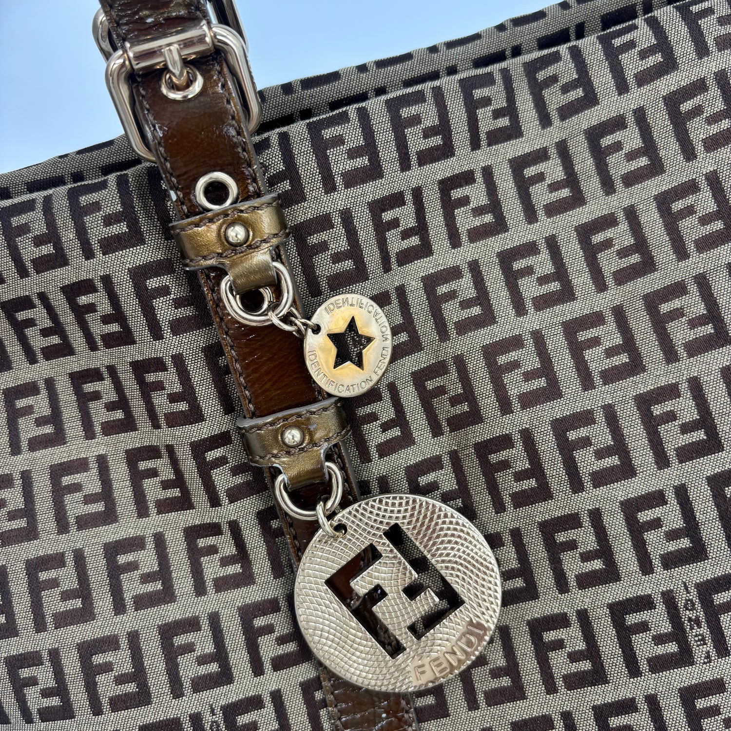 Fendi Zucca Canvas Zip Tote with Gold FF Charm — Early 2000s