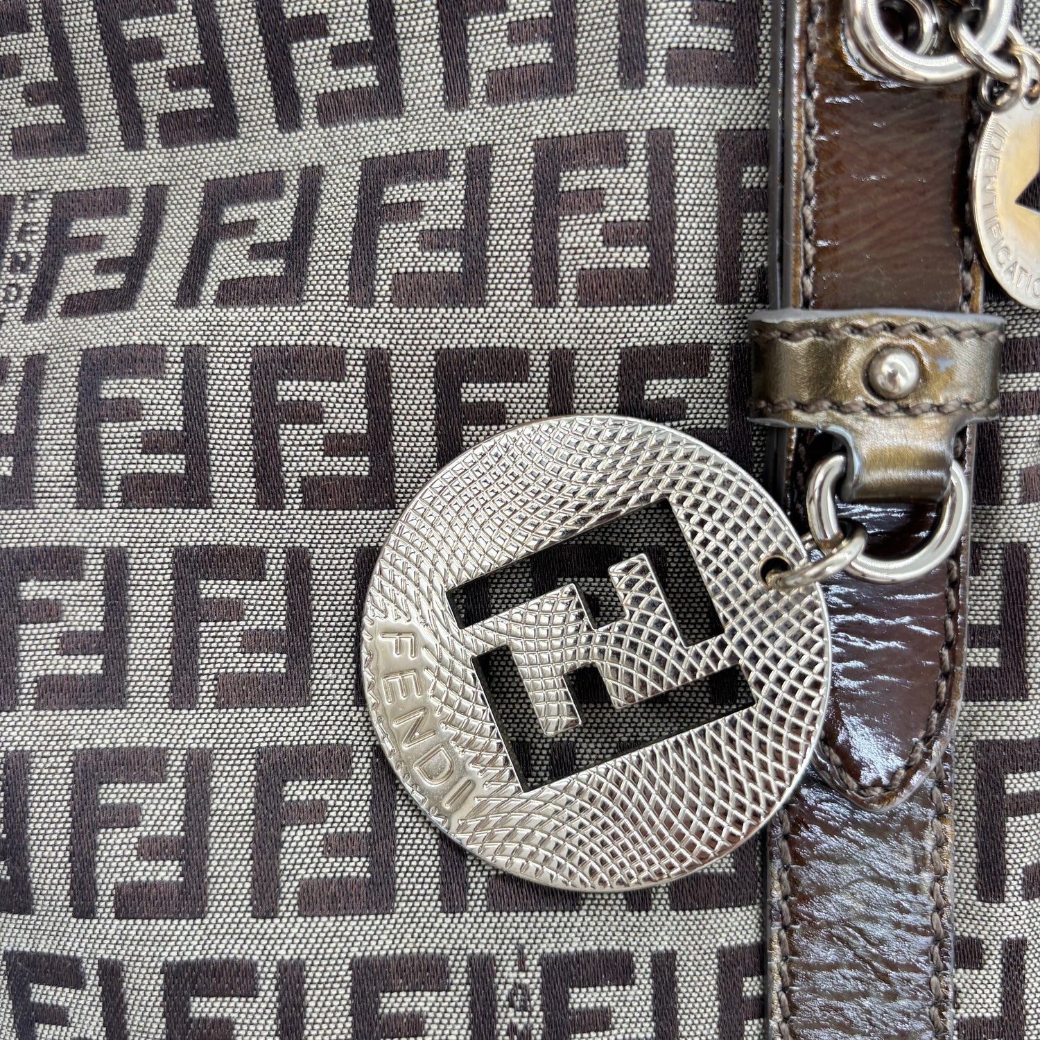 Fendi Zucca Canvas Zip Tote with Gold FF Charm — Early 2000s