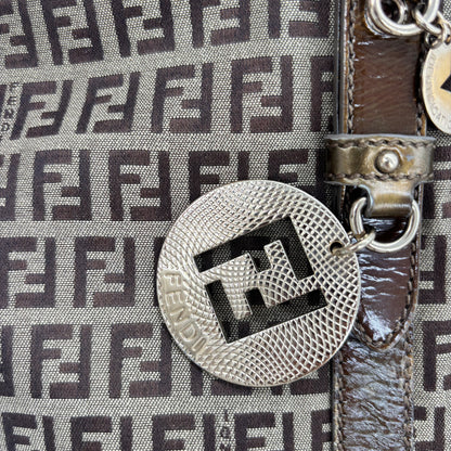 Fendi Zucca Canvas Zip Tote with Gold FF Charm — Early 2000s